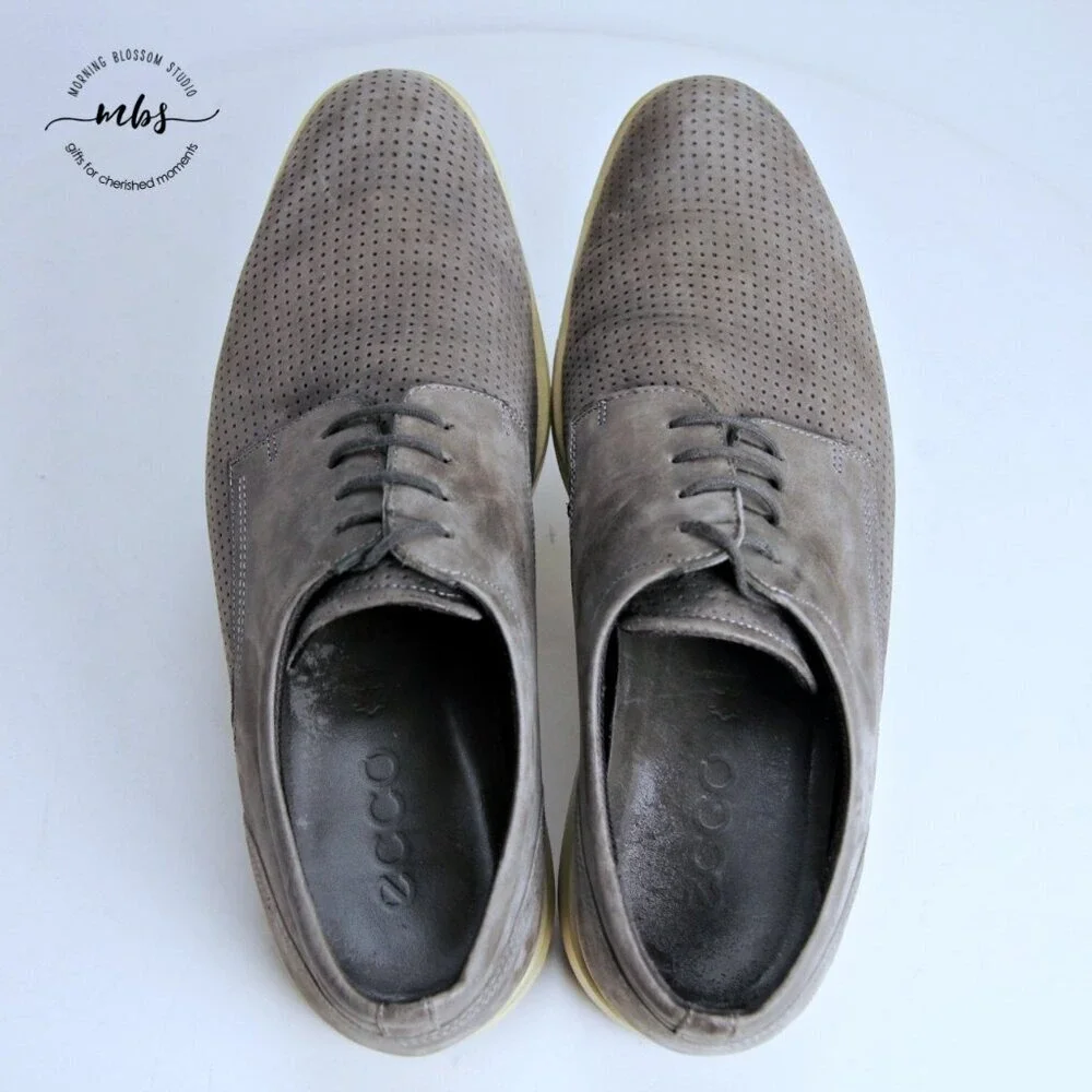 Ecco‎ Jared Low-Top Round Toe Suede Leather Oxfords Shoes Grey Men EU 44
